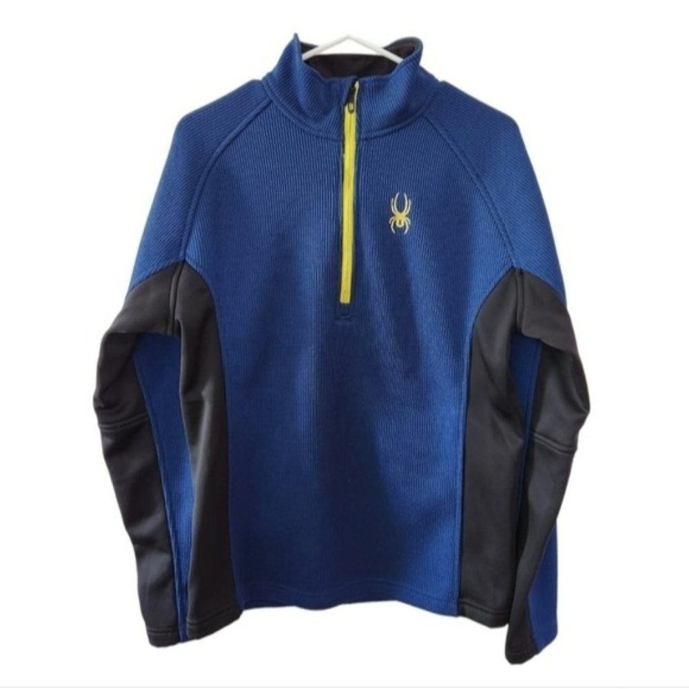 Spyder Half Zip Up Waffle Pullover Sweater 2 Tone Blue Black